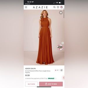 AZAZIE CAILYN
A-Line Pleated Chiffon Floor-Length Dress Paprika; size A4